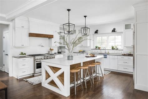 Modern Farmhouse White Kitchen Interior Design Bright Island In