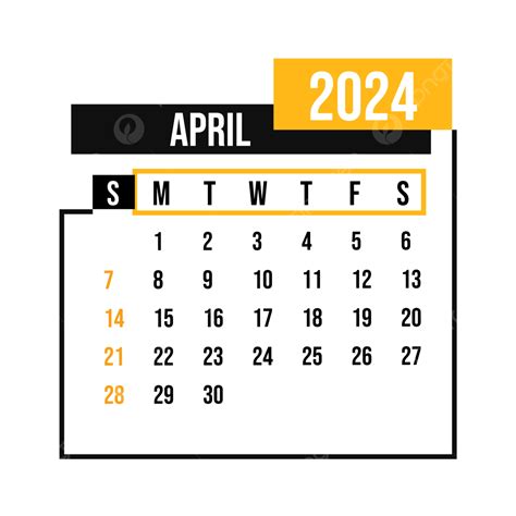 2024년 4월 달력 디자인 미니멀리스트 스타일 벡터 2024년 4월 달력 2024년 4월 월간 달력 Png 일러스트 및