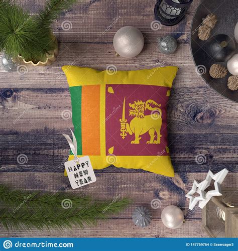 Happy New Year Tag With Sri Lanka Flag On Pillow Christmas Decoration