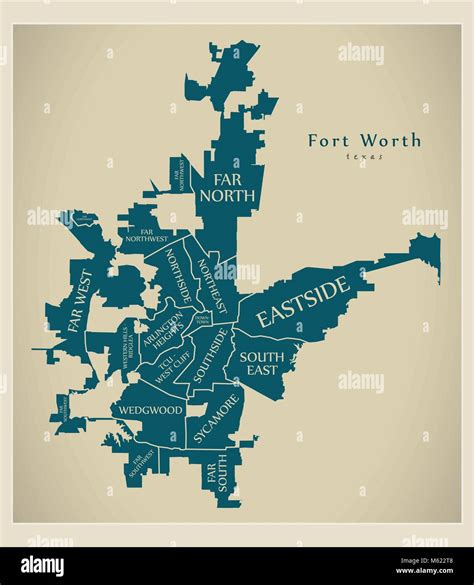 Modern City Map Fort Worth Texas City Of The Usa Neighborhoods And