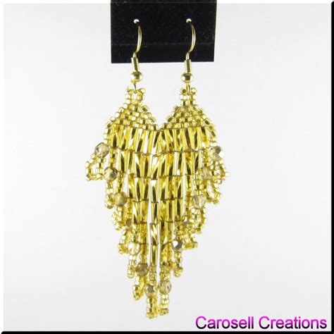 Seed Bead Earrings Chandelier Dangle Beadwork Ripples In Gold Etsy