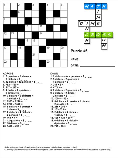 Math crossword puzzles pdf demire agdiffusion com maths worksheets ks4 p. Math Cross Puzzle: Puzzle #6 | Education World