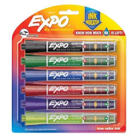 Expo Dry Erase Markers With Ink Indicator Assorted Colors 6 Count