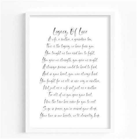 Legacy of Love Poem WATERCOLOUR Font Mother Funeral Printable Poem