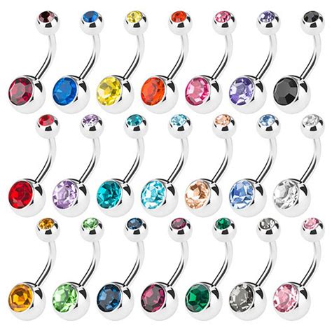 Alisouy Piercing Navel Surgical Steel Single Rhinestone Belly Button