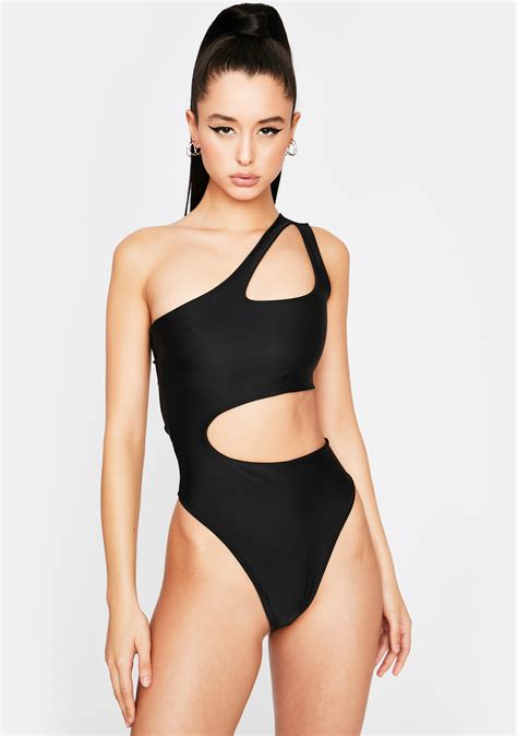 One Shoulder Cut Out One Piece Swimsuit Black Dolls Kill