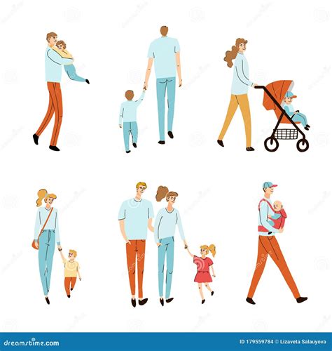 Familia Joven Madre Padre E Hija Juntos Caminando Ilustración Del