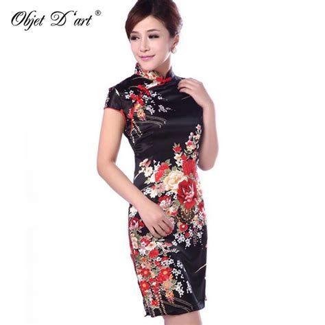 new silk satin traditional chinese dress women short sleeves vestidos vintage qipao sexy