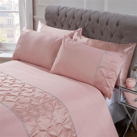 Sienna Satin Pintuck Diamante Band Duvet Cover With Pillowcase Bedding Set Blush EBay