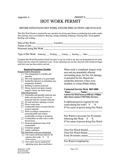 Osha Hot Work Permit Form Pdf Download Get Free Form Printable