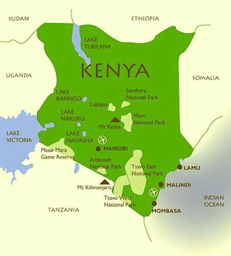 Map Of Kenya Showing National Parks And Game Reserves