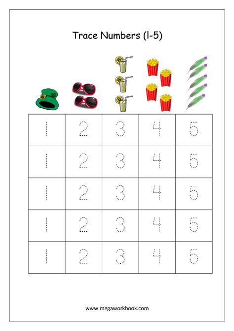 Math Worksheet Number Tracing 1 To 5 Free Preschool Worksheets