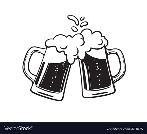 Two Toasting Beer Mugs Cheers Clinking Glass Vector Image