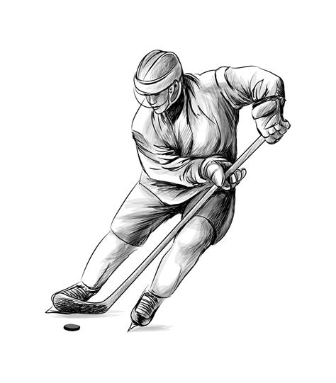 Hockey Player Hand Drawn Sketch Winter Sport Vector Illustration Of