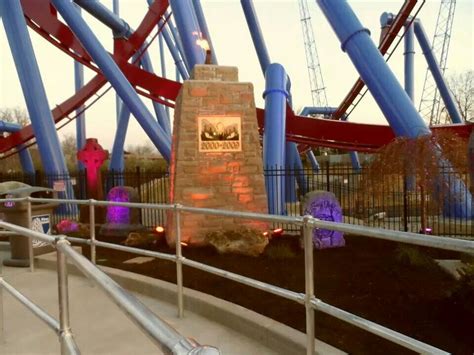 Son Of Beast Tombstone In Front Of Banshee Ohio Amusement Parks Coney