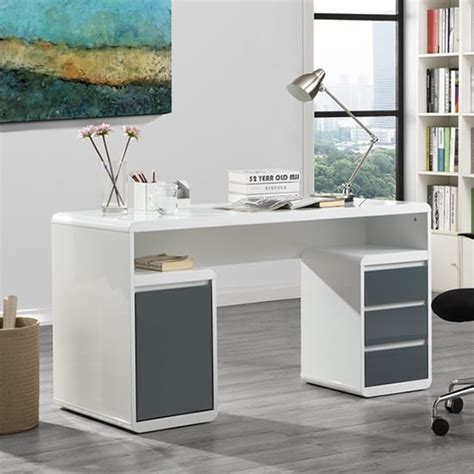 Florentine White Gloss Storage Computer Desk With Grey Drawers £22995