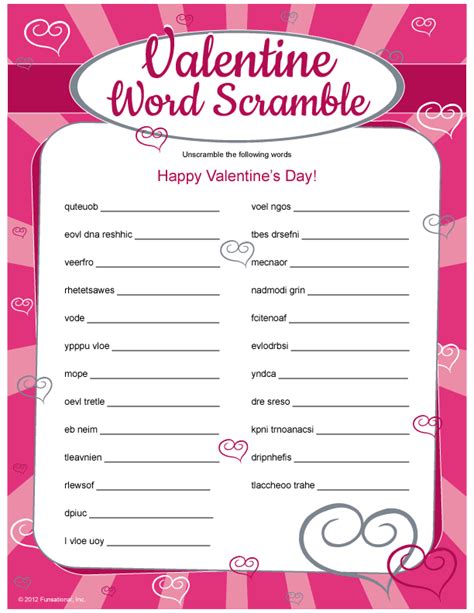 Free Printable Valentine Word Scramble Printable Templates