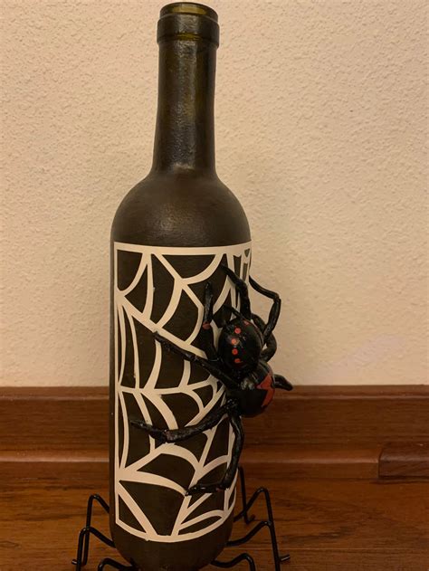 Black Widow On A Merlot Wine Bottle Etsy
