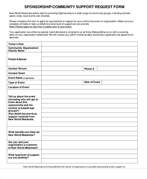 sample sponsorship request form  examples  word