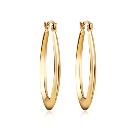 14k Solid Gold Large High Polished Oval Hoop Earrings Cute Trendy Earrings For Everyday Comfort