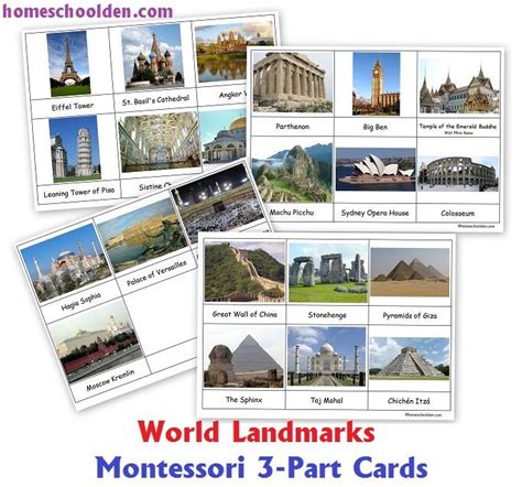 Famous World Landmarks Free Montessori 3 Part Cards