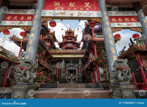 A Grand Scenic Traditional Colourful Chinese Black Dragon Cave Temple
