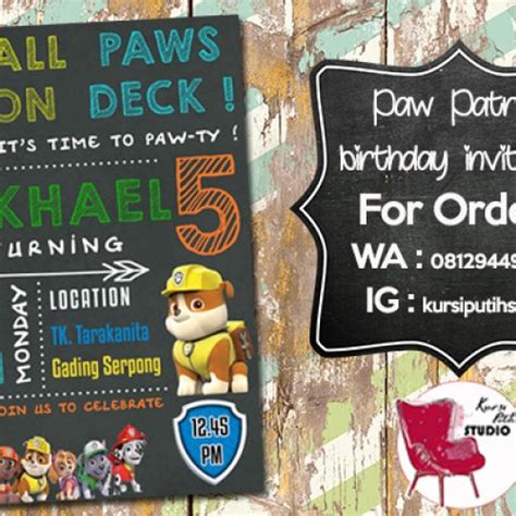 Jual Undangan Ulang Tahun Birthday Invitation Tema Paw Patrol Kab