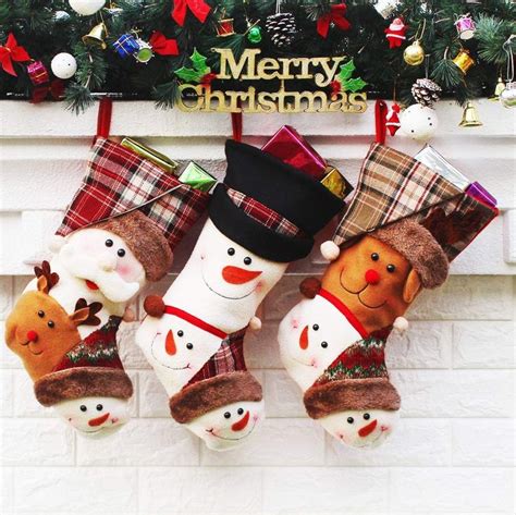 pcs 18 personalized christmas stocking snowflake santa snowman reindeer stocking xmas tree