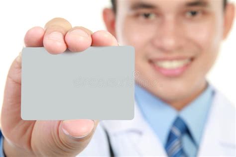 Young Doctor Holding Business Blank Card Stock Image Image Of