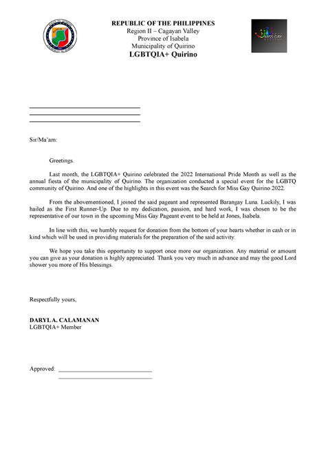 Solicitation Letter Ni Daryl Republic Of The Philippines Region Ii