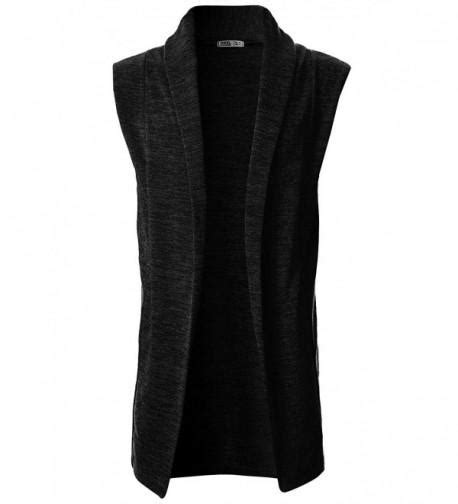 Mens Sleeveless Draped Open Front Shawl Collar Knitted