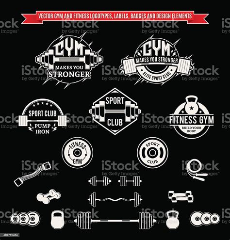 Set Of Vector Gym And Fitness Labels Badges And Design Elements Stock