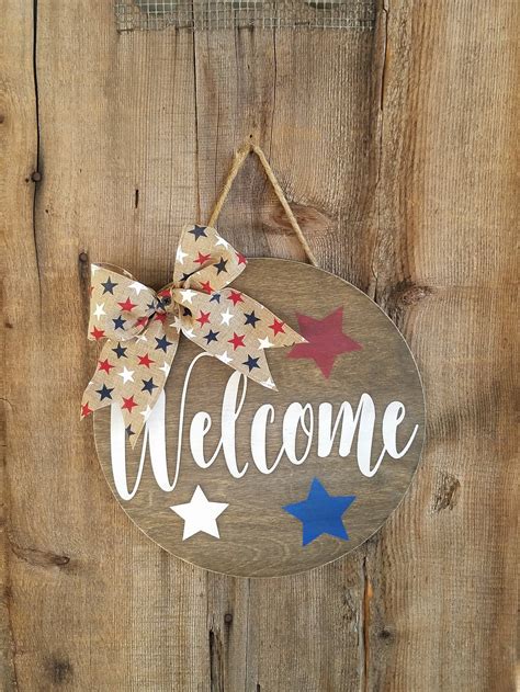 Welcome Sign patriotic welcome wood sign round welcome ...