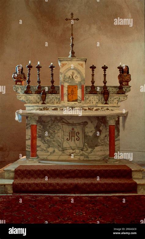 Altar In A Church Gourdon Provence South Of France Interior Europe