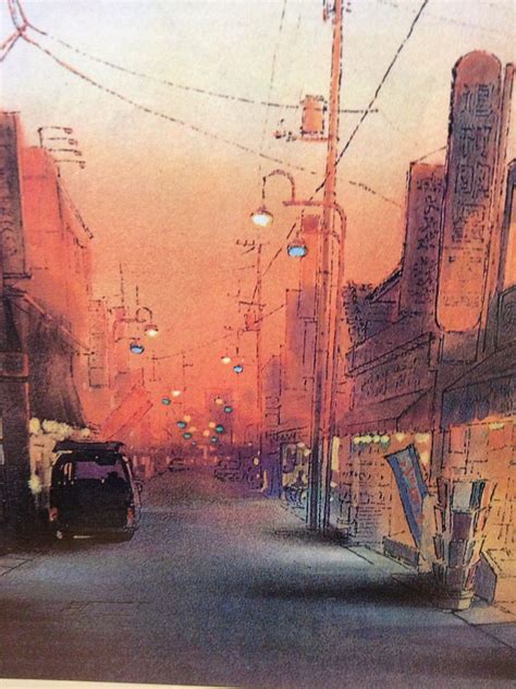 Japan Street Sunset Watercolour Street Painting Street Illustration