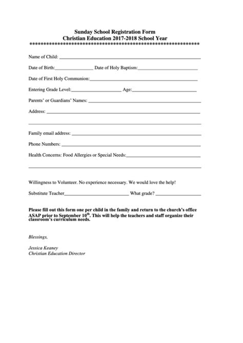 Superior court of california, county of name: Fillable Sunday School Registration Form - Christian ...