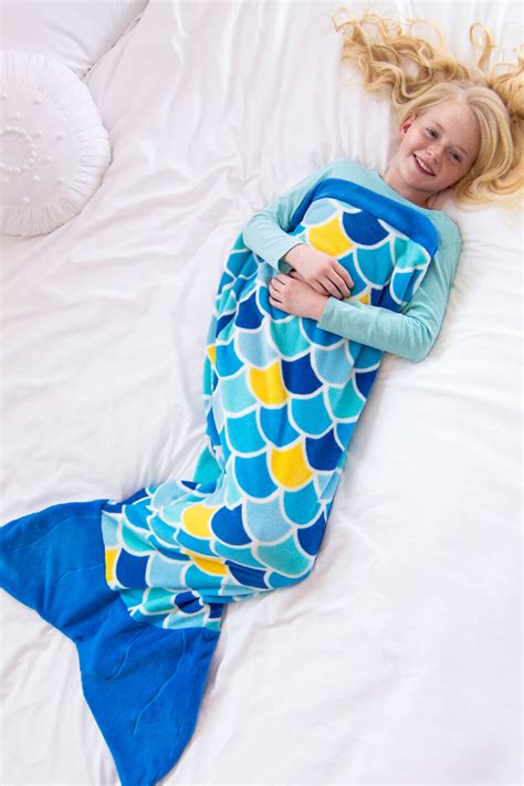 It's designed to be used like a sleeping bag and pulled up to the hips. Cuddle Tails Mermaid Tail Blanket in Wave Blue | FinFriends