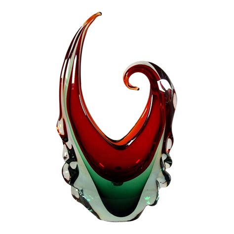 Late 20th Century Modern Murano Hand Blown Glass Green And Red Abstracted Sculpture Chairish