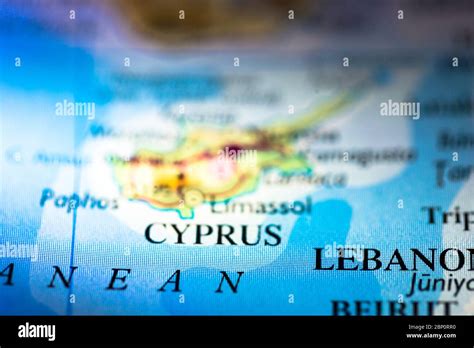 Shallow Depth Of Field Focus On Geographical Map Location Of Cyprus
