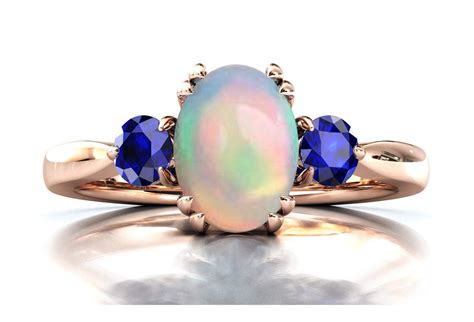Natural Opal And Blue Sapphire Engagement Ring Vintage Opal Etsy