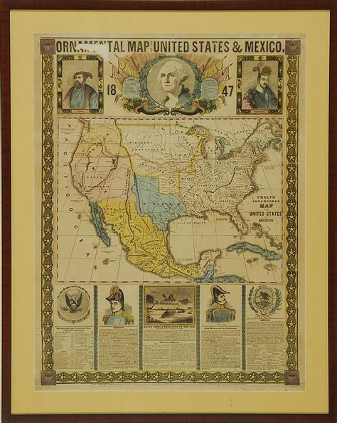 Lot Framed 1846 Map Of The United States And Mexico Ornamental Map