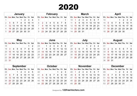 2020 Calendar With Week Numbers Calendar With Week Numbers Calendar