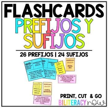 Los Prefijos Y Sufijos Spanish Prefix And Suffix Flash Cards Prefixes And Suffixes Prefixes
