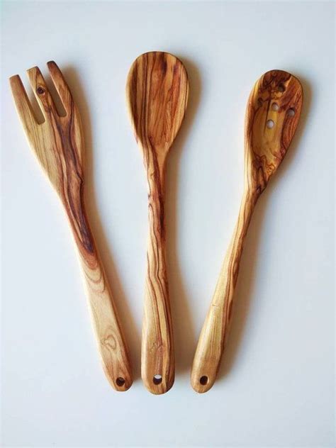 3 Pieces Kitchen Utensils Set Is Made From Quality Olive Wood With 100