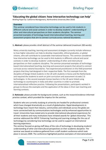 10 Briefing Paper Template Higher Education Academy