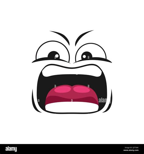 Cartoon Angry Face Vector Yelling Emoji With Mad Eyes And Yell Mouth Aggressive Comic Face With