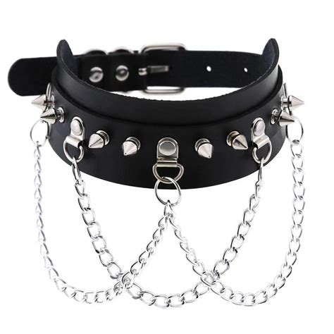 Emo Choker With Spikes Collar Women Man Leather Necklace Chain Jewelry On The Neck Punk Chocker