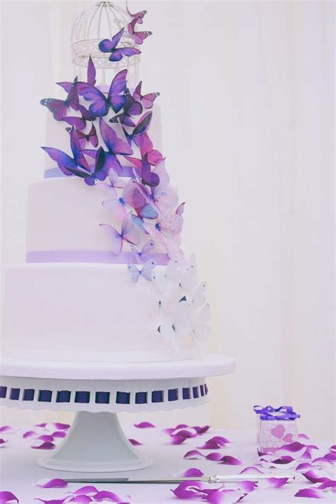 Cascading Purple Butterfly Wedding Cake Decorated Cake Cakesdecor