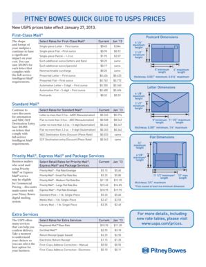 Usps publishes illustrated and concise quick service guides for each type of mail preparation. Fillable Online pitney bowes quick guide to usps prices form Fax Email Print - pdfFiller