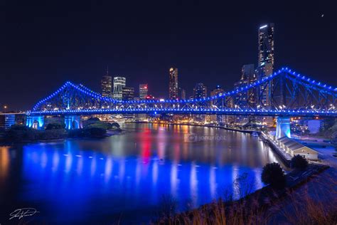 Brisbane City Story Bridge Blue Lights Fine Art Photography Australia
